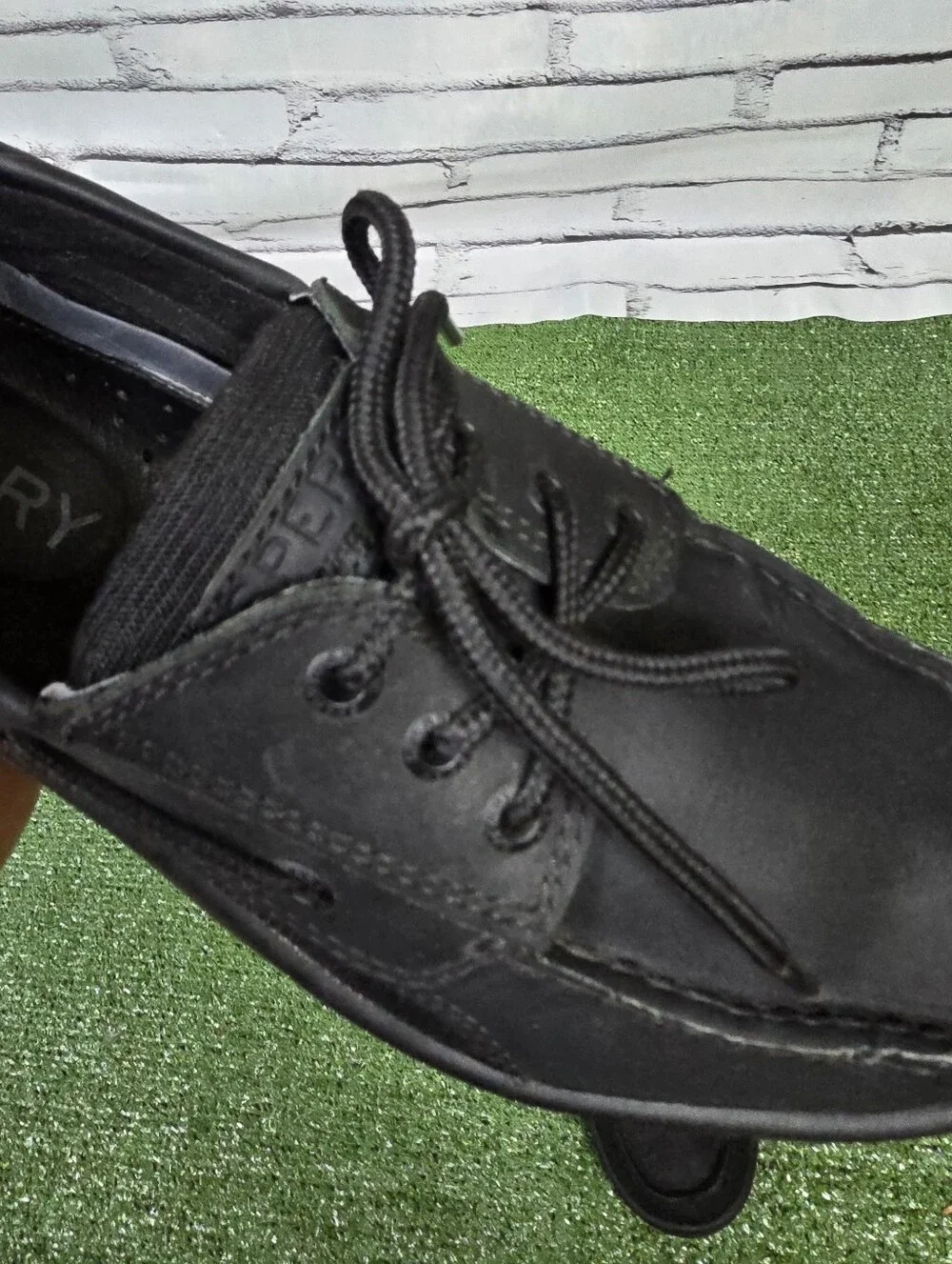 Sperry Mens Billfish Genuine Leather 3 Eye Boat Shoe Black On Black Size 9